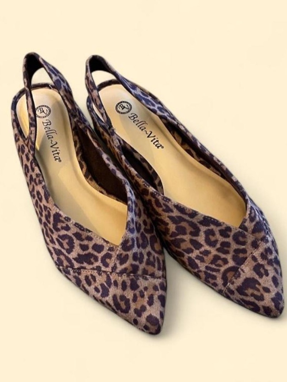 Saucy Bella Vita Leopard Print Pointed Slingback Flats